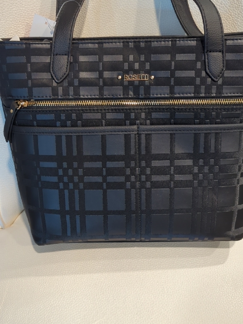 Rosetti Black Plaid Structured Tote with Gold Hardware - Picture 2 of 7